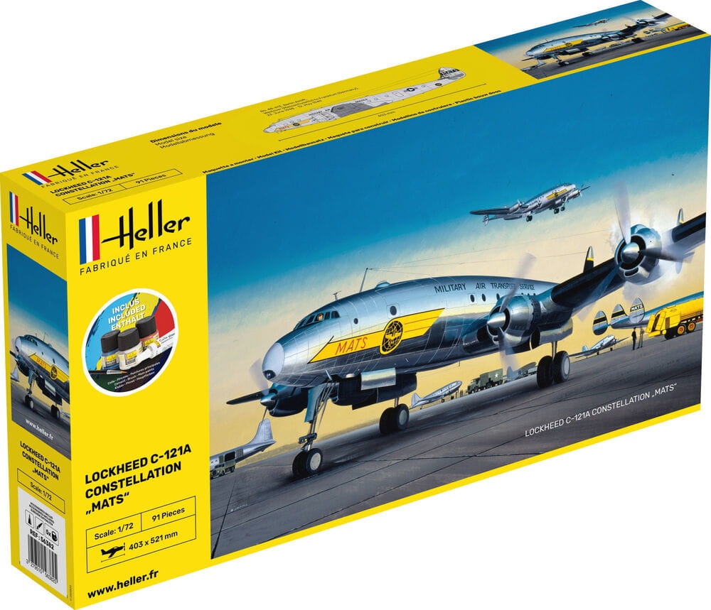 Zdjęcie główne produktu C-121A Constellation MATS STARTER KIT (z farbami, pędzlem i klejem) 1:72 Heller 56382