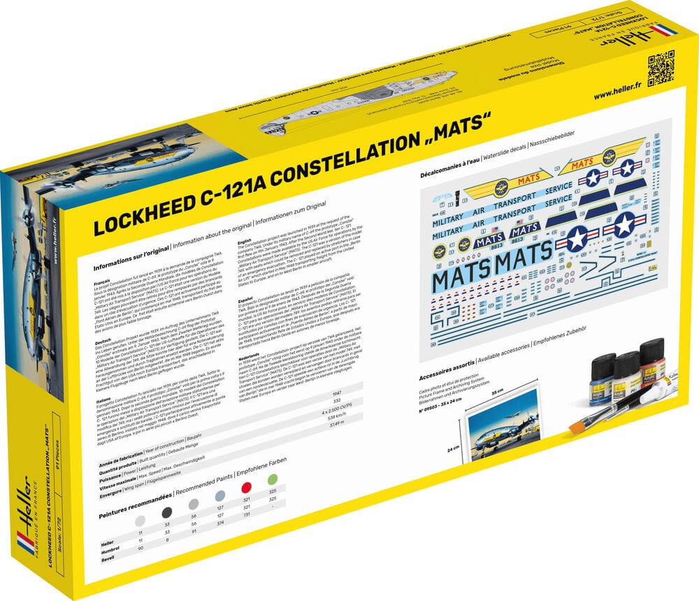 Zdjęcie dodatkowe produktu C-121A Constellation MATS STARTER KIT (z farbami, pędzlem i klejem) 1:72 Heller 56382