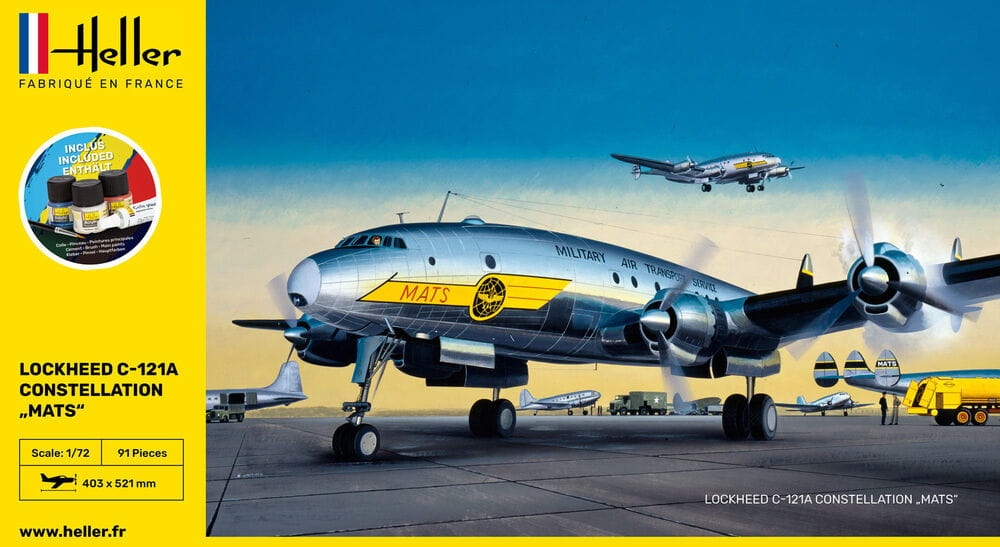 Zdjęcie dodatkowe produktu C-121A Constellation MATS STARTER KIT (z farbami, pędzlem i klejem) 1:72 Heller 56382