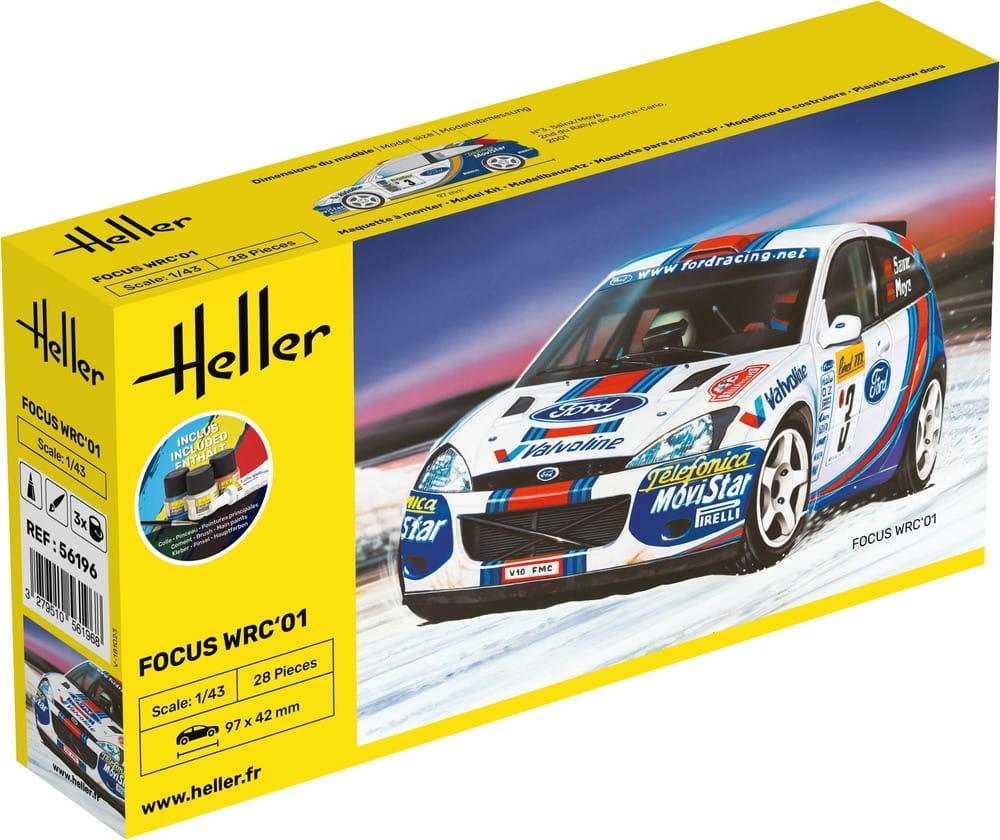 Zdjęcie główne produktu Ford Focus WRC 2001 STARTER KIT (z farbami, pędzlem i klejem) 1:43 Heller 56196
