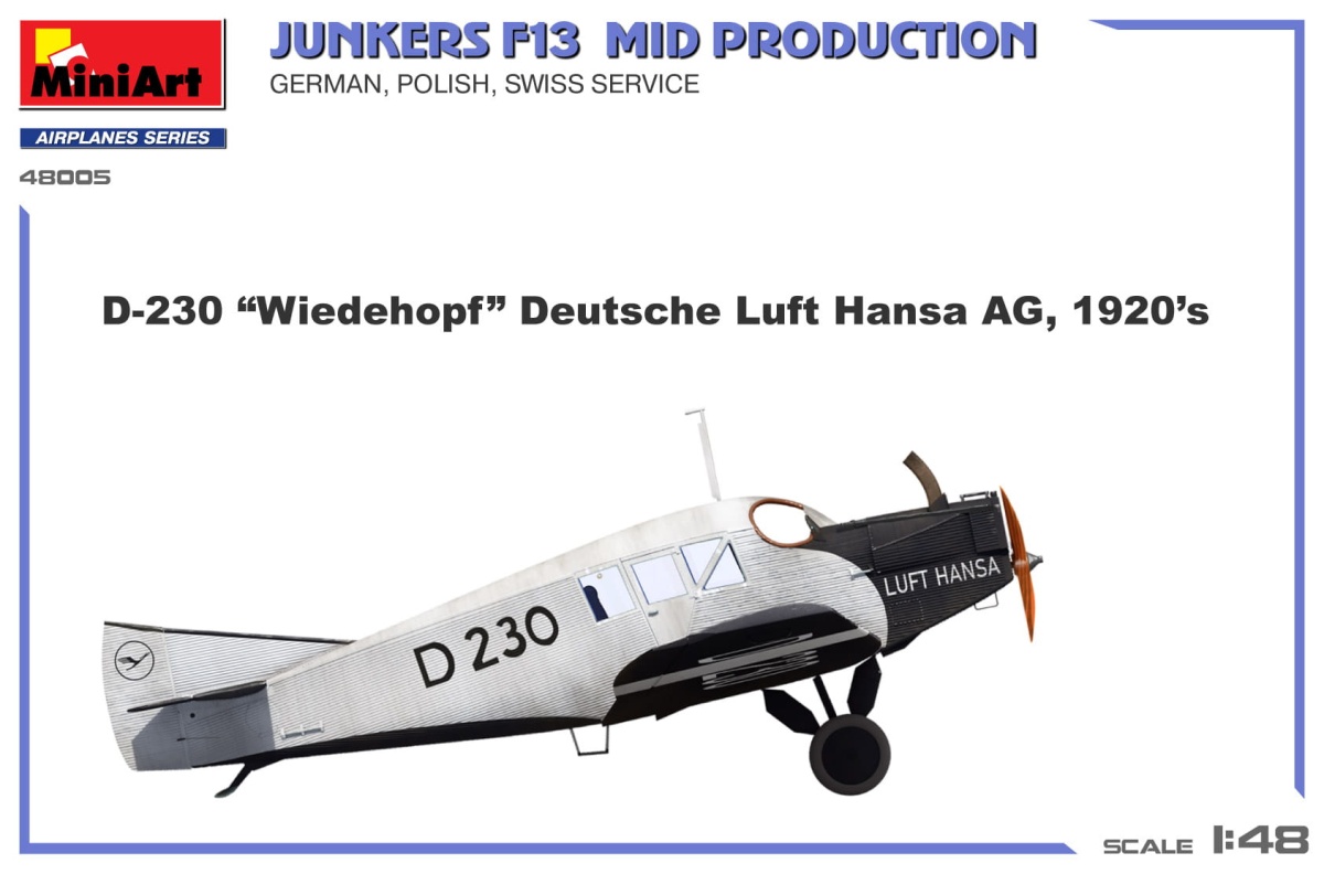 Zdjęcie dodatkowe produktu Junkers F13. Mid Prod. German, Polish, Swiss Service 1:48 MiniArt 48005