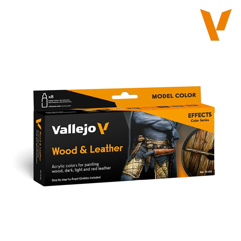 Zdjęcie główne produktu Vallejo 70182 Wood and Leather zestaw 8 szt. farb 18ml