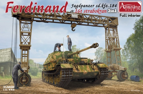 Sd.kfz 184 Ferdinand and 16T Strabokran W/ Full Interior/ Clear Roof Parts 1:35 Amusing Hobby 35A030