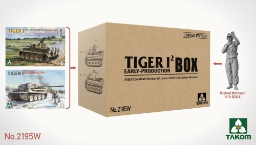 Tiger I Box Early-Production Limited Edition (Early Command/Michael Wittmann + Early + 1/16 Michael Wittmann) 1:35 Takom 2195W