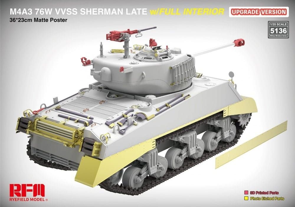Zdjęcie dodatkowe produktu M4A3 76W VVSS Sherman Late Upgrade Version Full Interior 1:35 Rye Field Model 5136