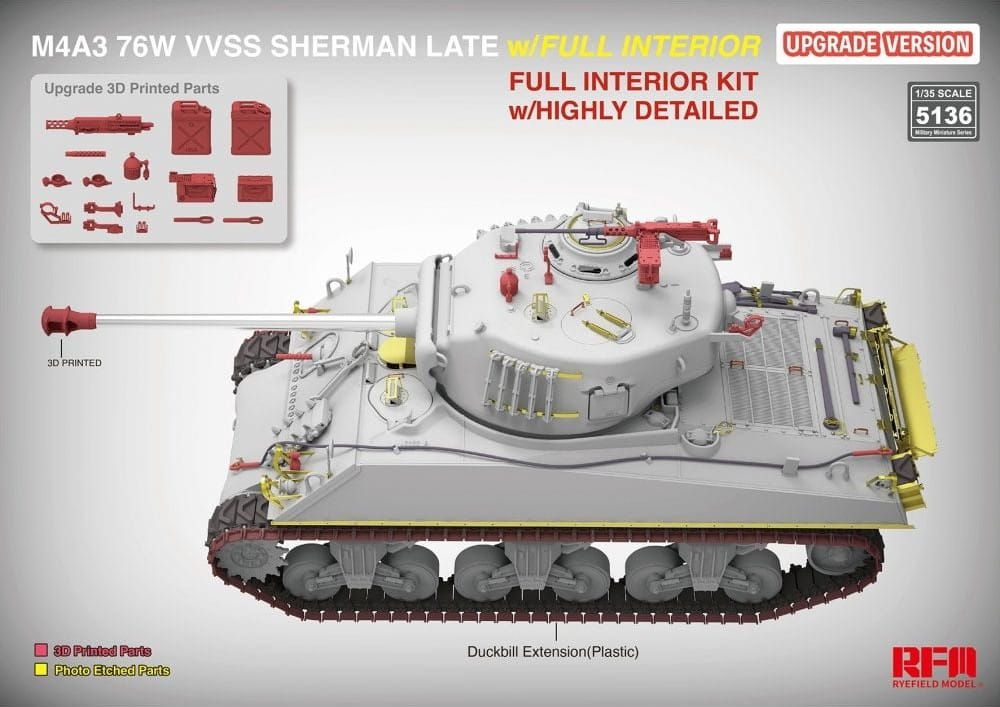 Zdjęcie dodatkowe produktu M4A3 76W VVSS Sherman Late Upgrade Version Full Interior 1:35 Rye Field Model 5136