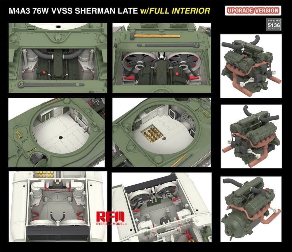 Zdjęcie dodatkowe produktu M4A3 76W VVSS Sherman Late Upgrade Version Full Interior 1:35 Rye Field Model 5136
