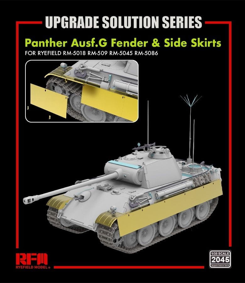 Zdjęcie główne produktu Zestaw waloryzujący do Panther Ausf.G - błotniki oraz ekrany boczne dla modeli 5018, 5019, 5045 1:35 Rye Field Model 2045