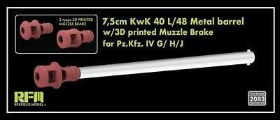 Zdjęcie główne produktu Zestaw waloryzujący do Pz.Kfz. IV G/H/J - lufa 7,5 cm KwK 40 L/48 (metal) oraz hamulec wylotowy (wydruk 3D) 1:35 Rye Field Model 2083
