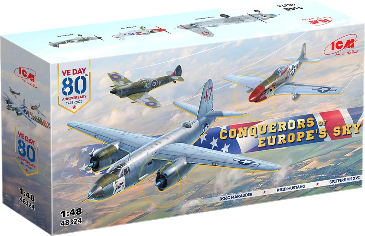 Zdjęcie dodatkowe produktu Zdobywcy europejskiego nieba (B-26C, P-51D, Spitfire Mk XVI) 1:48 ICM 48324