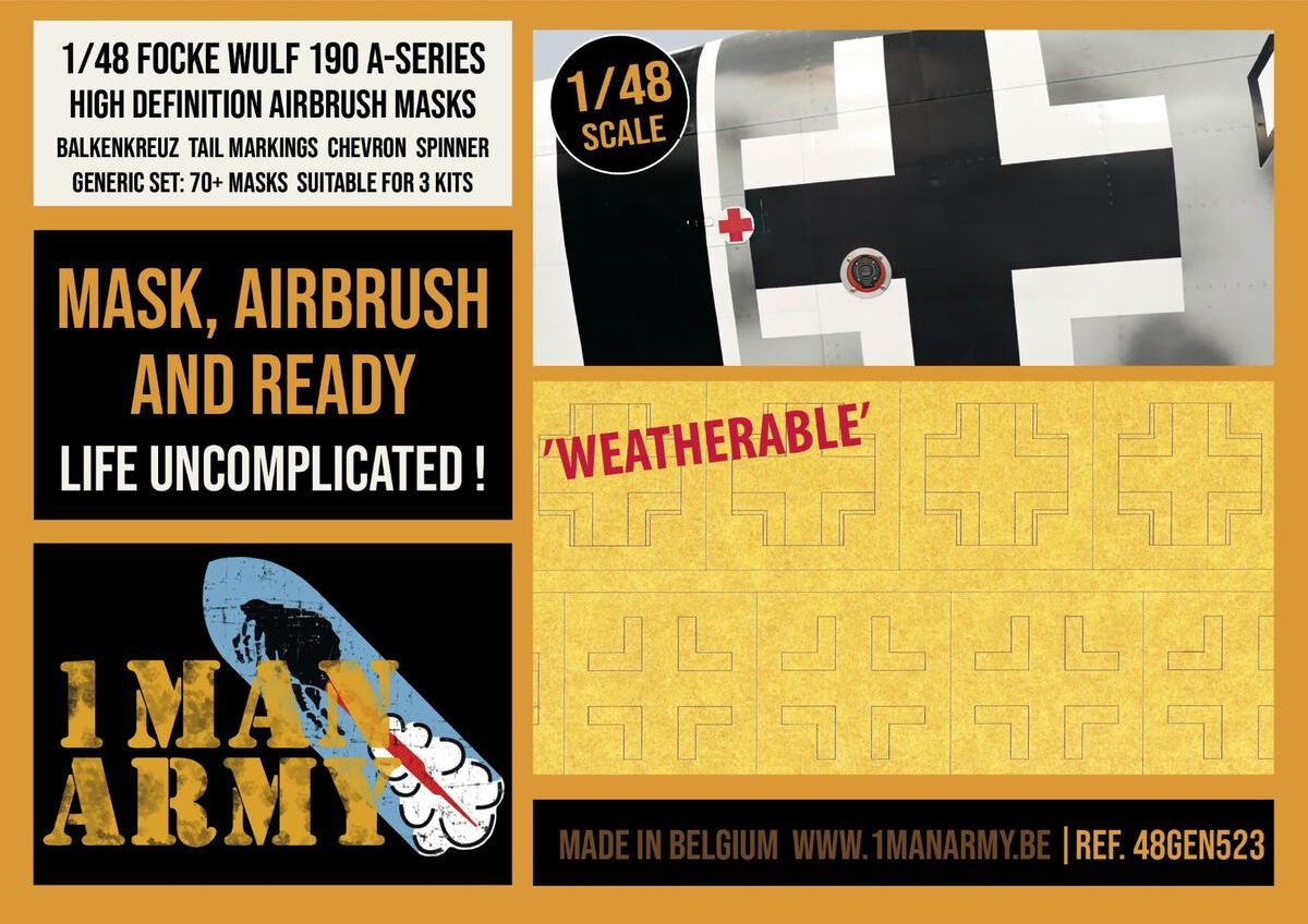 Zdjęcie główne produktu Focke-Wulf-190 serii A - Balkenkreuz, szewrony, oznaczenia ogonowe Zestaw ogólny 1:48 1 Man Army 48GEN523