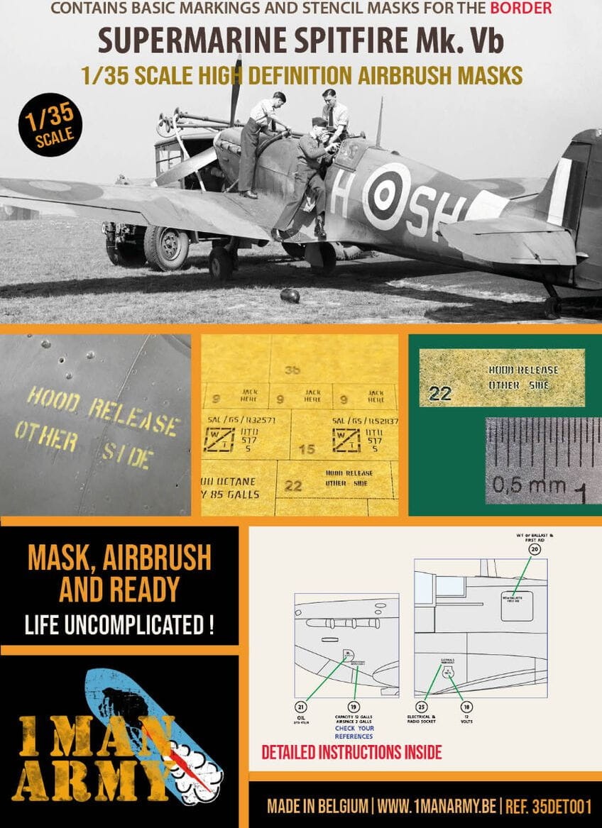 Zdjęcie główne produktu Maski do Supermarine Spitfire Mk.Vb (dla zestawów Border) 1:35 1 Man Army 35DET001