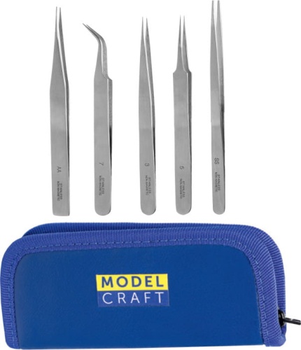 Set of 5 stainless steel tweezers Modelcraft Shesto PTW2185-S