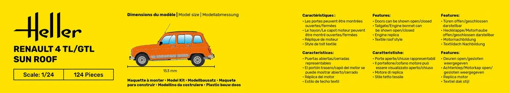 Zdjęcie dodatkowe produktu Renault 4 TL/GTL Sun Roof Starter Kit 1:24 Heller 58704