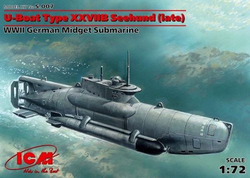 German miniature submarine U-Boat Type XXVIIB Seehund (late version) 1:72 ICM S007