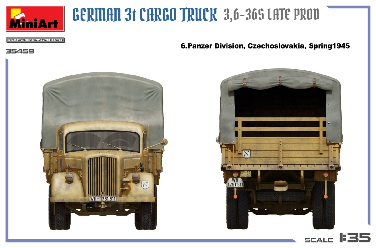 Zdjęcie dodatkowe produktu German 3t Cargo Truck 3,6-36S Late Prod 1:35 MiniArt 35459