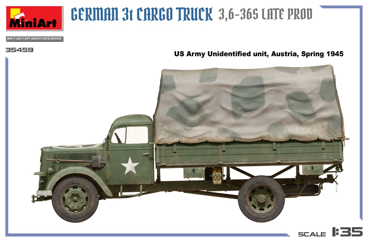 Zdjęcie dodatkowe produktu German 3t Cargo Truck 3,6-36S Late Prod 1:35 MiniArt 35459