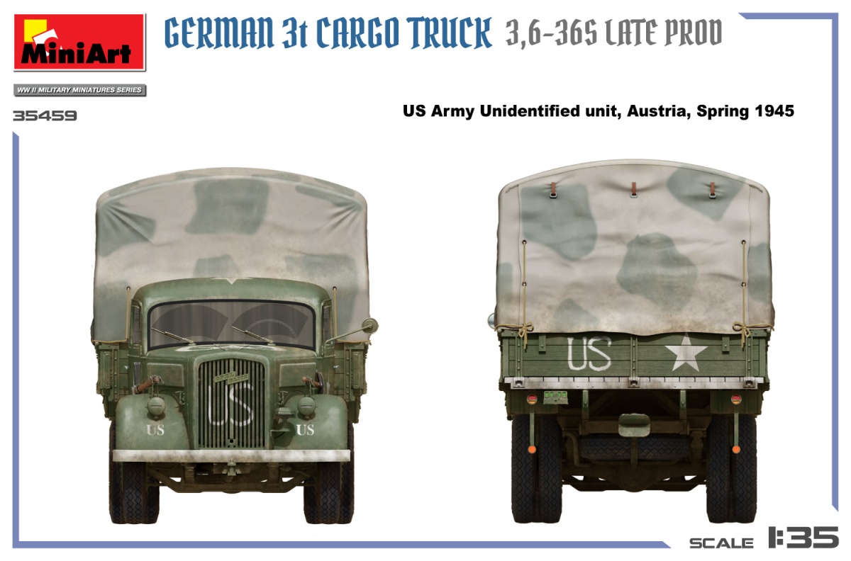Zdjęcie dodatkowe produktu German 3t Cargo Truck 3,6-36S Late Prod 1:35 MiniArt 35459