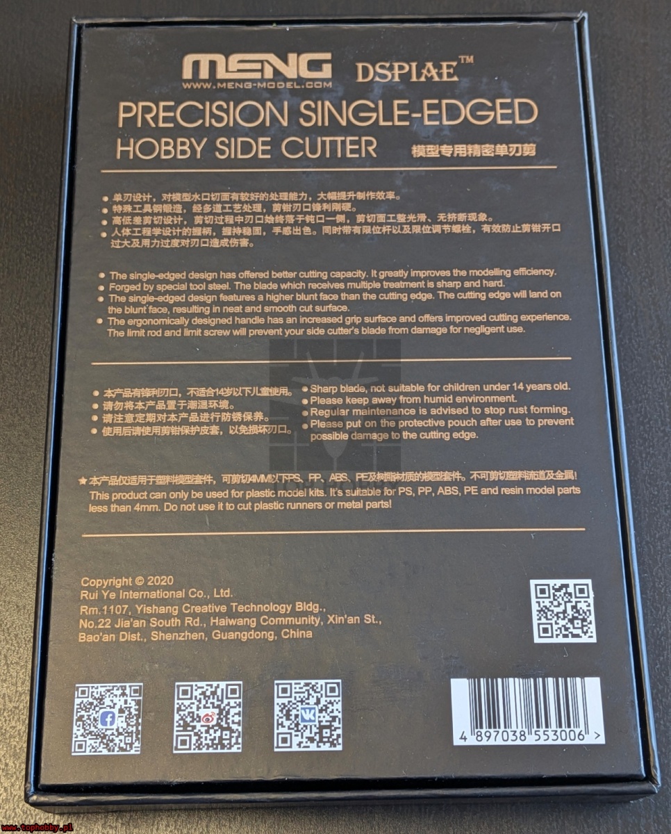 Zdjęcie dodatkowe produktu Cążki Precision Single Edged Hobby Side Cutter Meng MTS039