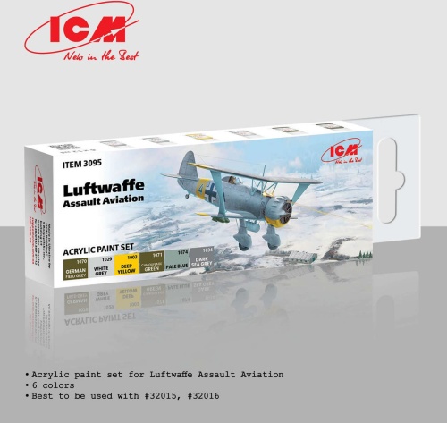 Set of acrylic paints for Luftwaffe (6x12ml) ICM 3095
