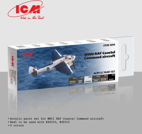 Acrylic paint set WWII RAF Coastal Command Aircraft 1:35 ICM 3094
