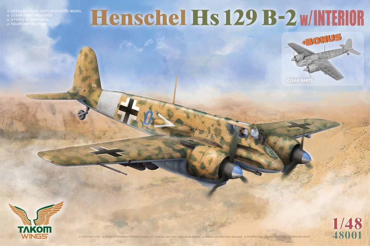 Zdjęcie główne produktu Henschel Hs 129 B-2 z wnętrzem 1:48 Takom 48001