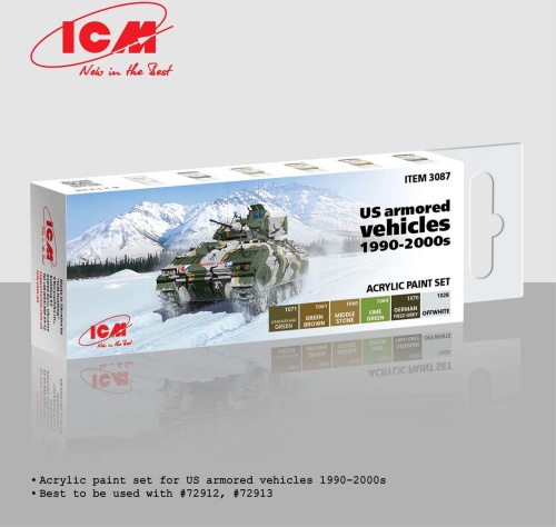 Acrylic paint set for 1990-2000 US armored vehicles (6x12ml) 1:72 ICM 3087