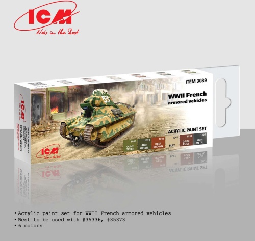 Set of acrylic paints for French armored vehicles of World War II (6x12ml) ICM 3089