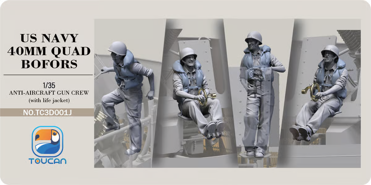 Zdjęcie główne produktu Załoga działa przeciwlotniczego 40 mm Quad Bofors marynarki wojennej USA (w kamizelkach ratunkowych) Zestaw nr 1 1:35 Zimi Model TC3D001J