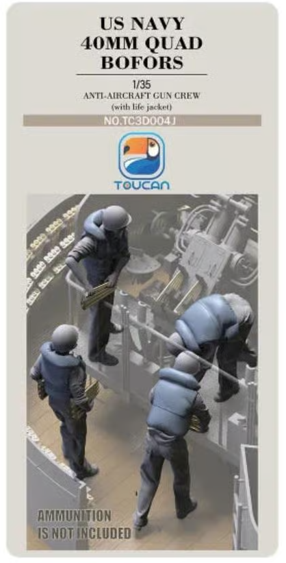 Zdjęcie główne produktu Załoga działa przeciwlotniczego 40 mm Quad Bofors marynarki wojennej USA (w kamizelkach ratunkowych) Zestaw nr 4 1:35 Zimi Model TC3D004J