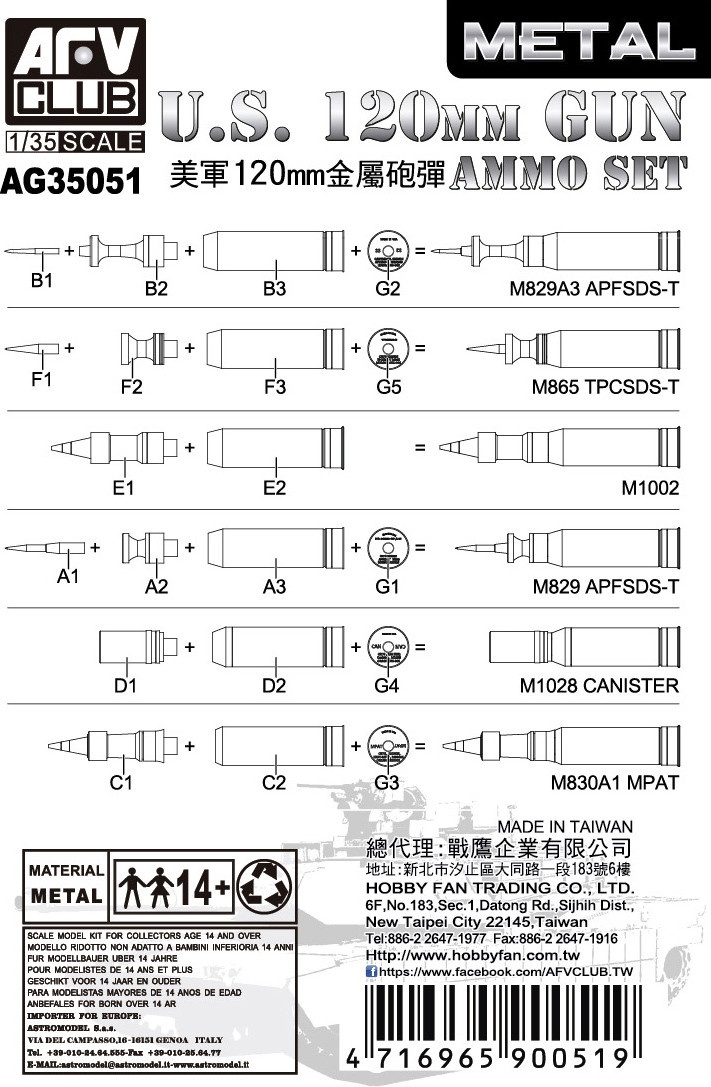 Zdjęcie dodatkowe produktu Zestaw amunicji do działa 120 mm 1:35 AFV Club AG35051