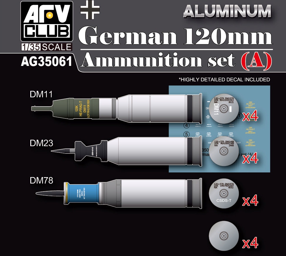 Zdjęcie główne produktu Niemiecki zestaw amunicji 120 mm zestaw A (Aluminium) 1:35 AFV Club AG35061