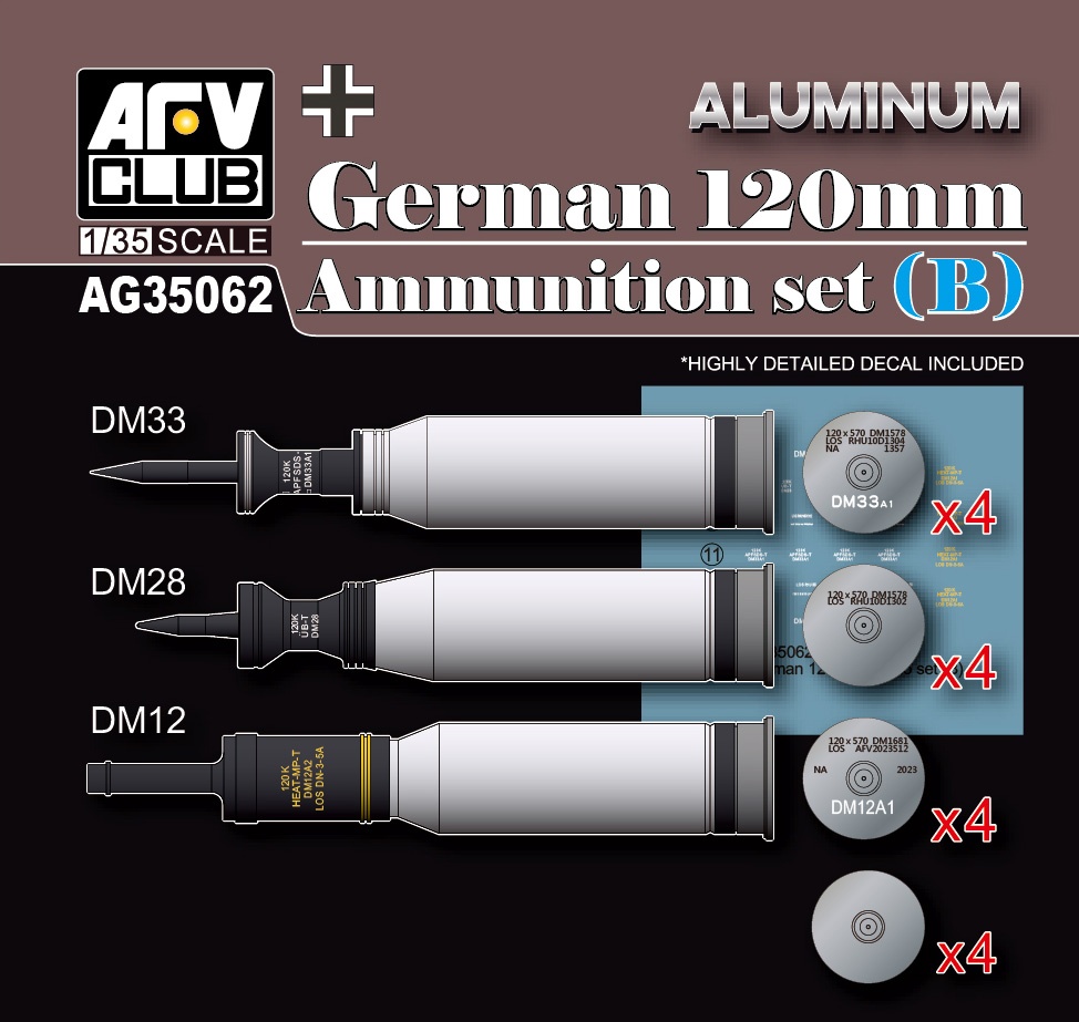 Zdjęcie główne produktu Niemiecki zestaw amunicji 120 mm zestaw B (Aluminium) 1:35 AFV Club AG35062