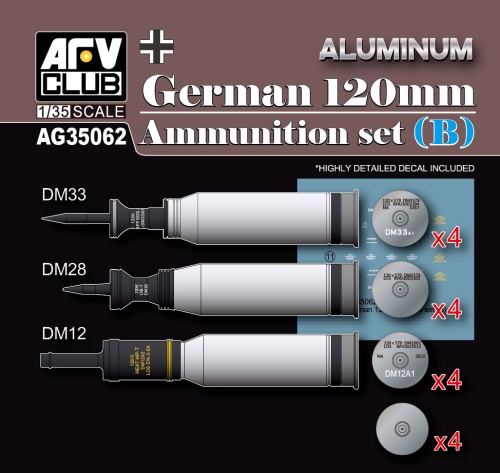 German 120 mm ammunition set B kit (Aluminum) 1:35 AFV Club AG35062