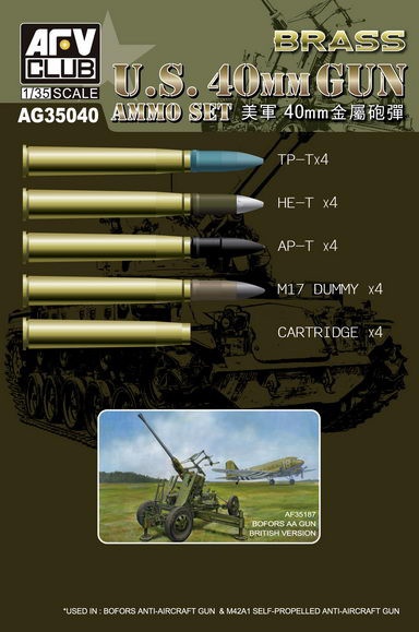 Zdjęcie główne produktu Zestaw amunicji Bofors 40mm (mosiądz)  1:35 AFV Club AG35040