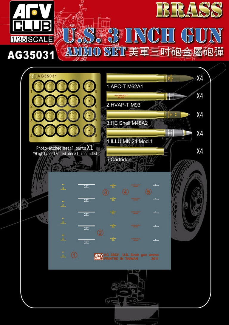 Zdjęcie główne produktu Zestaw amunicji do amerykańskiego działa 3-calowego (mosiądz) 1:35 AFV Club AG35031