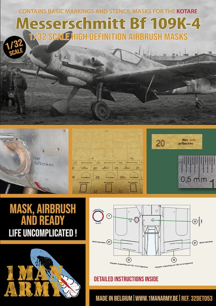 Zdjęcie główne produktu Maski dla Messerschmitt Bf-109 K-4 (Kotare) 1:32 1 Man Army 32DET053