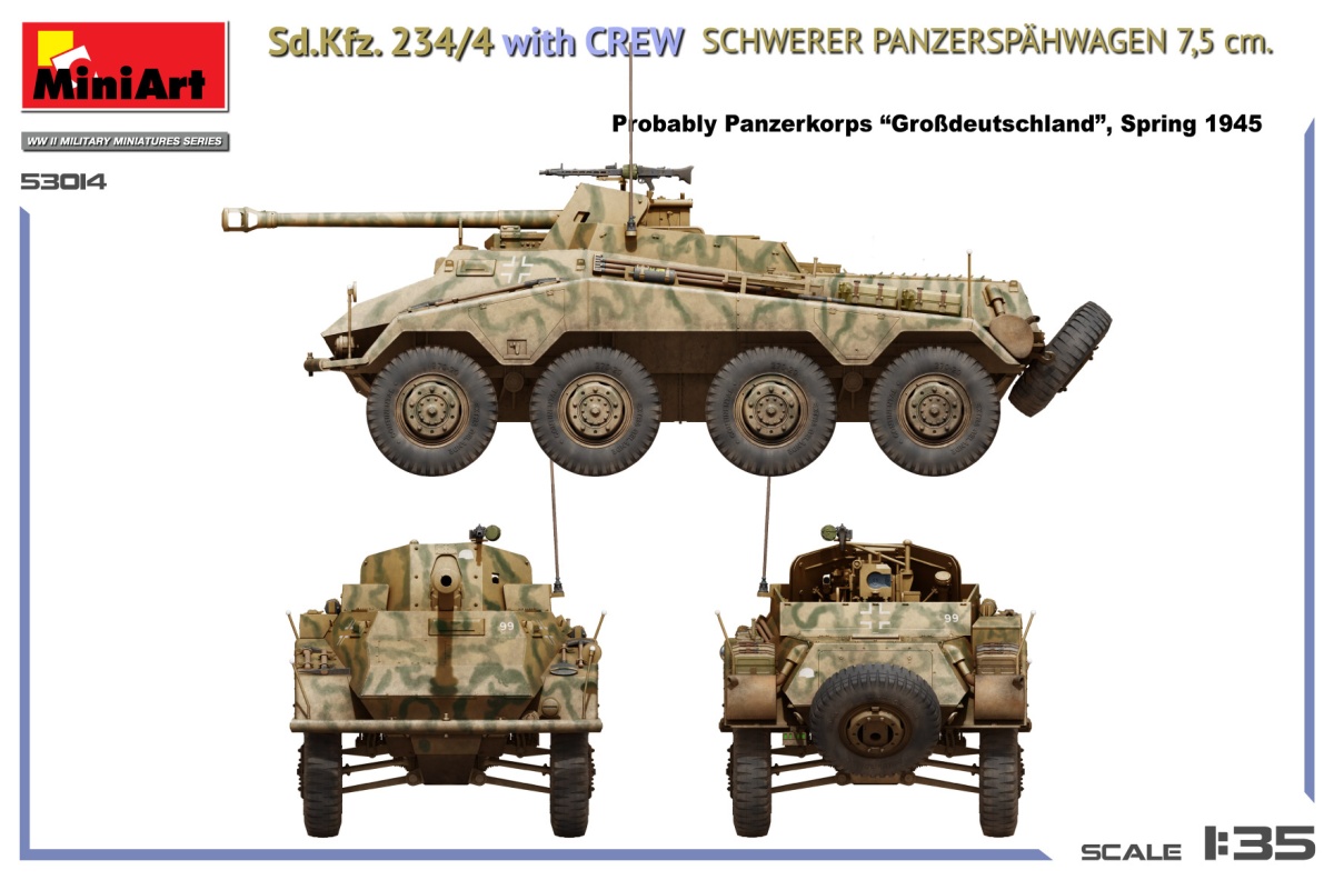 Zdjęcie dodatkowe produktu Sd.Kfz. 234/4 z załogą Schwerer Panzerspahwagen 7,5 cm. 1:35 MiniArt 53014