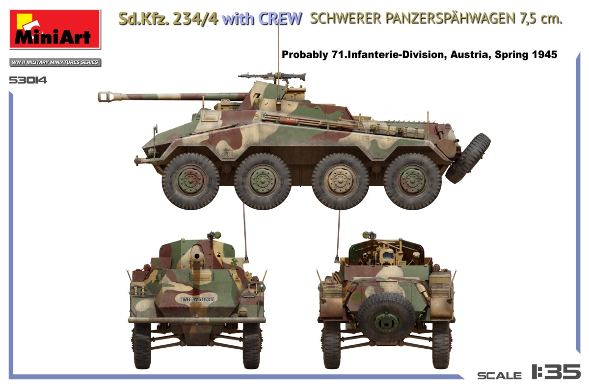 Zdjęcie dodatkowe produktu Sd.Kfz. 234/4 z załogą Schwerer Panzerspahwagen 7,5 cm. 1:35 MiniArt 53014