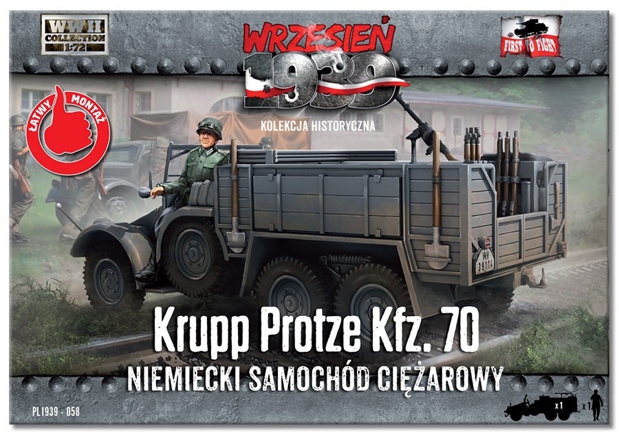 Zdjęcie dodatkowe produktu Niemiecki Samochód Ciężarowy Krupp Protze Kfz.70 1:72 First To Fight PL058