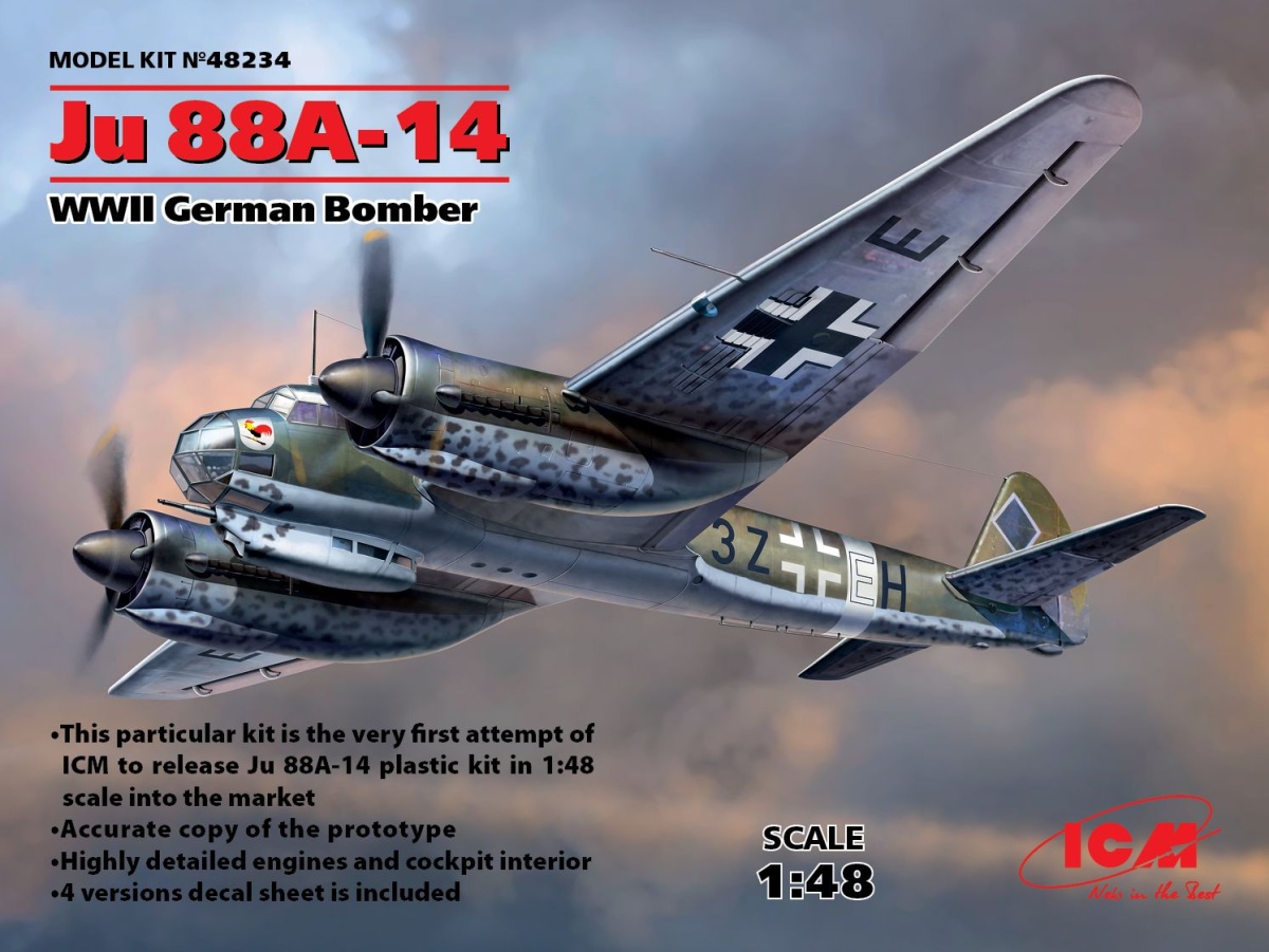 Zdjęcie główne produktu Ju 88A-14 Niemiecki bombowiec z czasów II WŚ 1:48 ICM 48234