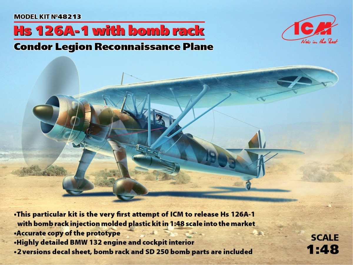 Zdjęcie główne produktu Hs 126A-1 z zasobnikiem na bomby 1:48 ICM 48213