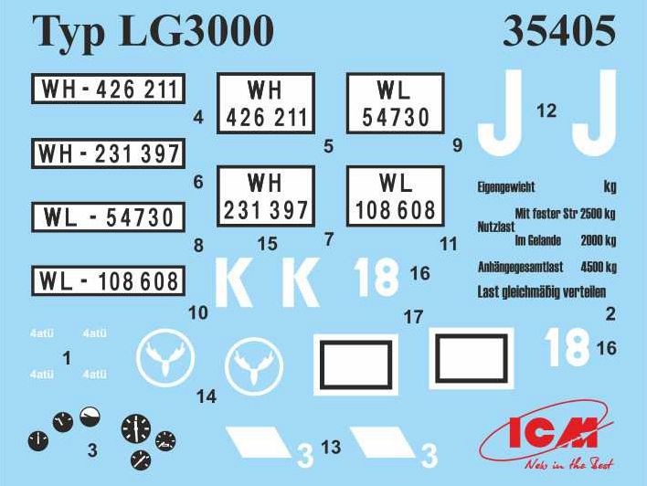 Zdjęcie dodatkowe produktu 3-osiowe ciężarówki Wehrmachtu: Henschel 33D1, Krupp L3H163, LG3000 1:35 ICM DS3508