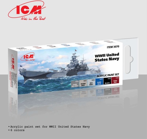 Set of acrylic paints for the United States Navy of World War II (6x12ml) ICM 3070
