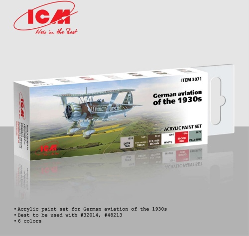 Set of acrylic paints for the German Air Force of the 1930s (6x12ml) ICM 3071