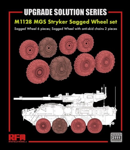 Weighted wheels (6 pcs.) and anti-skid chains (2 pcs.) for M1128 MGS Stryker 1:35 Rye Field Model 2111