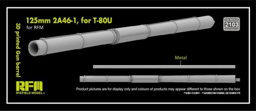125mm 2A46-1 barrel designed for T-80U (3D printed) 1:35 Rye Field Model 2103