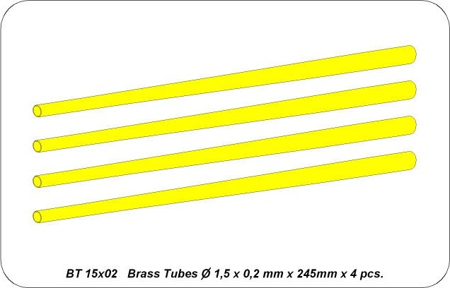 Zdjęcie dodatkowe produktu Rurki mosiężne fi1,50x0,20 mm dł. 245 mm x 4 szt. ABER BT15X02