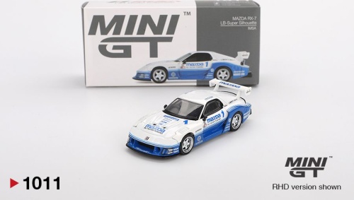 Mazda RX-7 LB-Super Silhouette IMSA White / Blue 1:64 Mini GT 01011