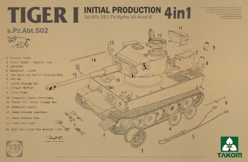 Tiger I Initial Production Sd.Kfz.181 Pz.Kpfw.VI Ausf. E 4in1 1:35 Takom 2197